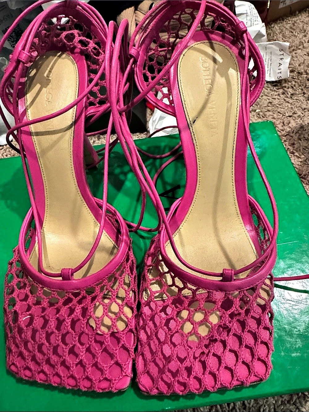 Bottega Veneta Stretch Mesh Lace-Up Sandal Pink EU 38